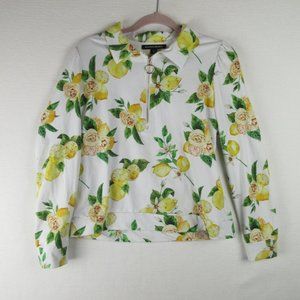 Boston Proper Yellow Lemon Quarter Zip Pullover Size M Botanical Ring Zipper